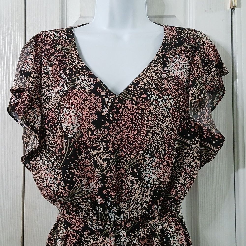 Loft Outlet black pink white cream floral print dress Sz M EUC - Picture 4 of 8